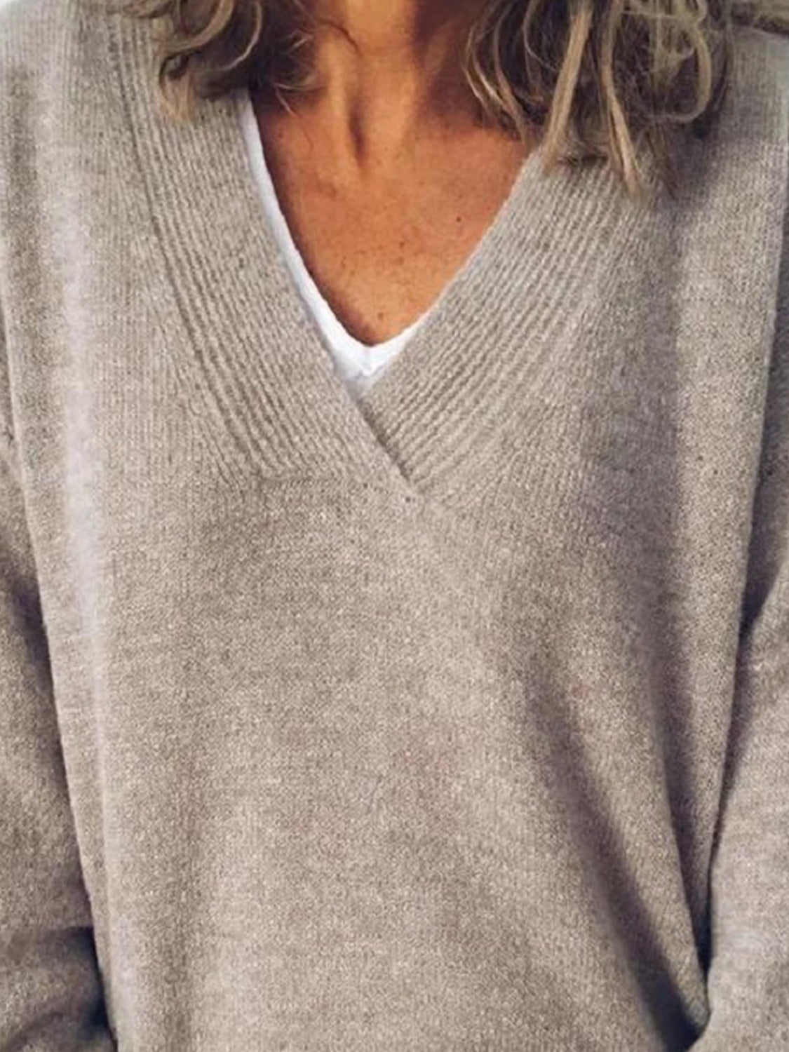 V-Neck Dropped Shoulder Sweater-Angel Casuals