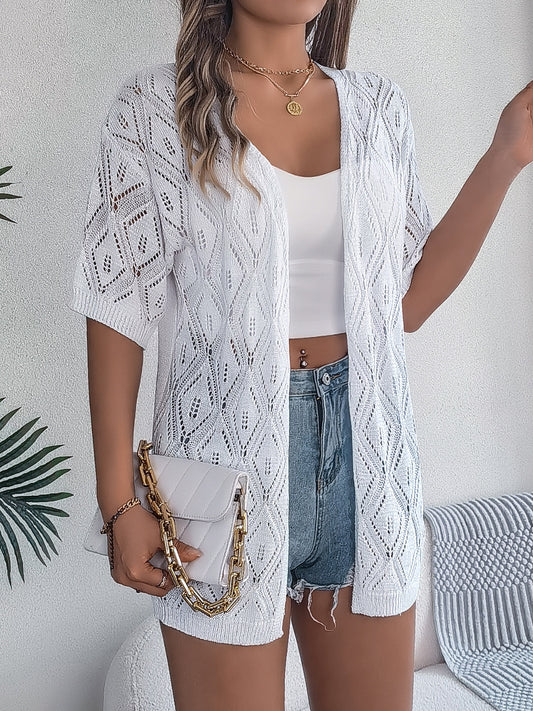 Openwork Open Front Half Sleeve Cardigan-Angel Casuals