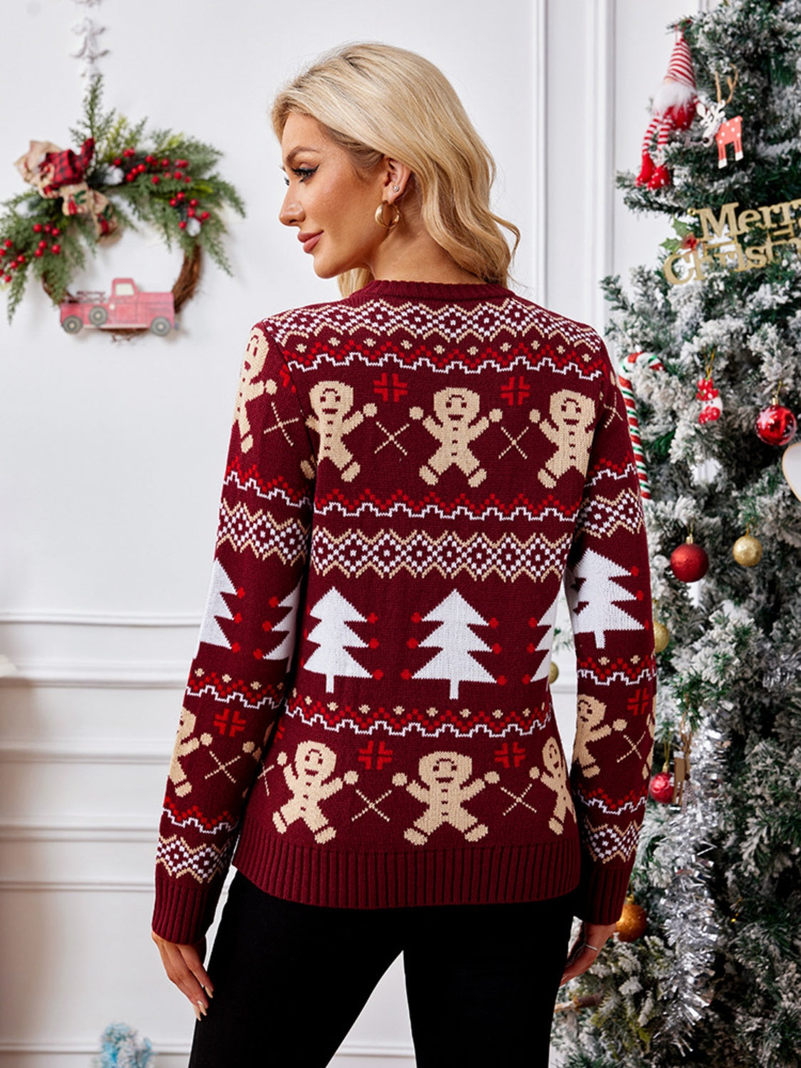 Gingerbread Round Neck Long Sleeve Sweater-Angel Casuals