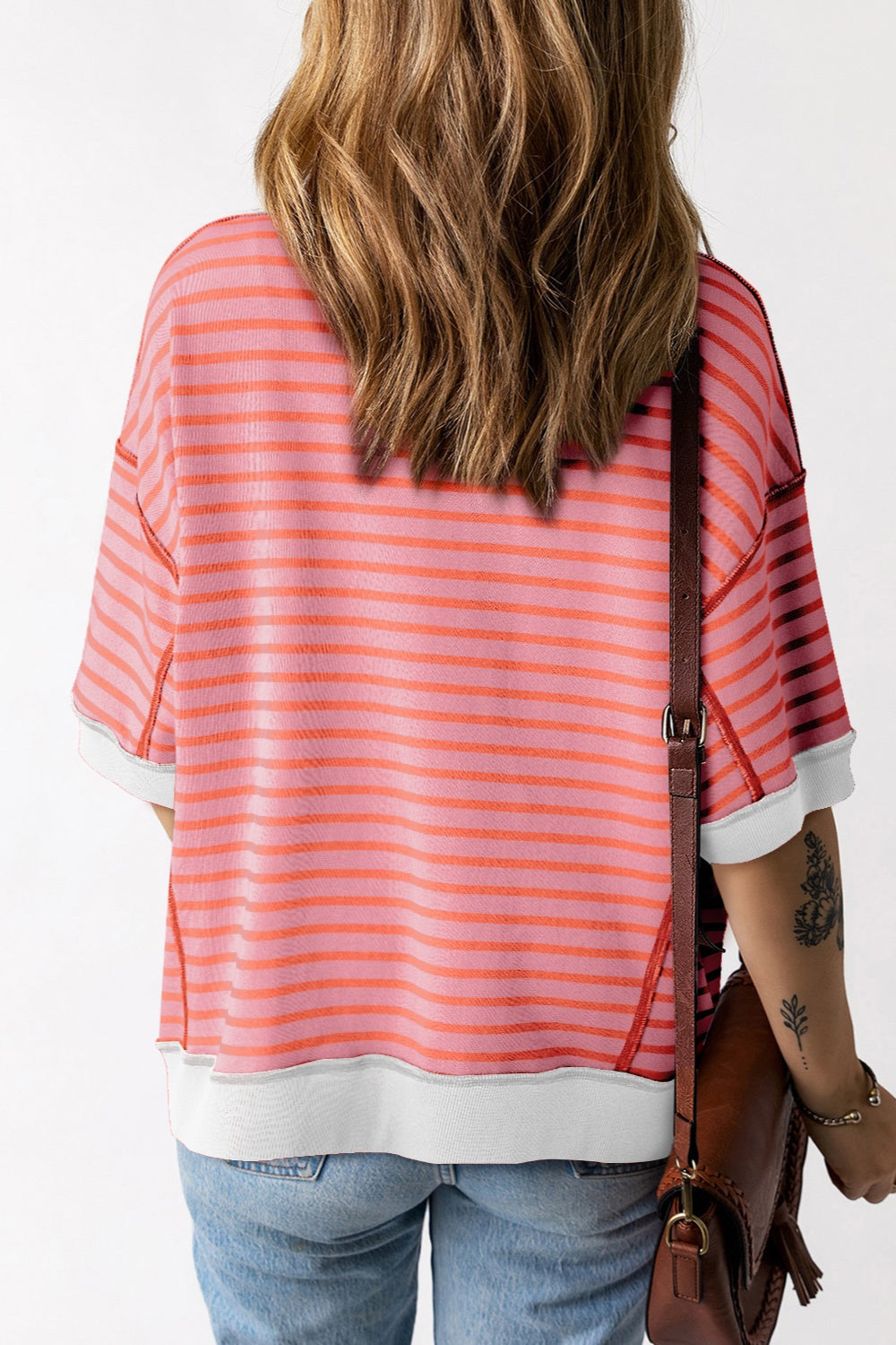 Striped Round Neck Half Sleeve T-Shirt-Angel Casuals