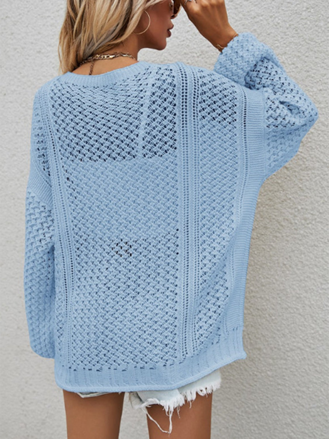 Openwork Button Front Cardigan-Angel Casuals