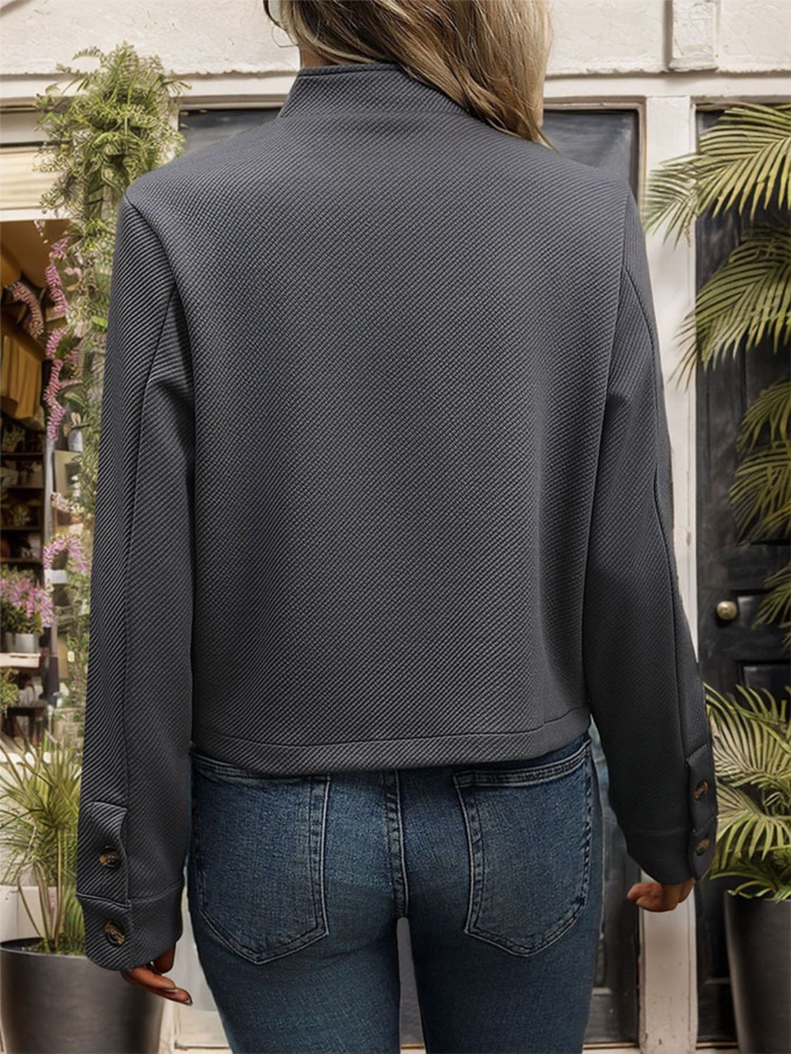 Perfee Textured Button Up Long Sleeve Jacket-Angel Casuals