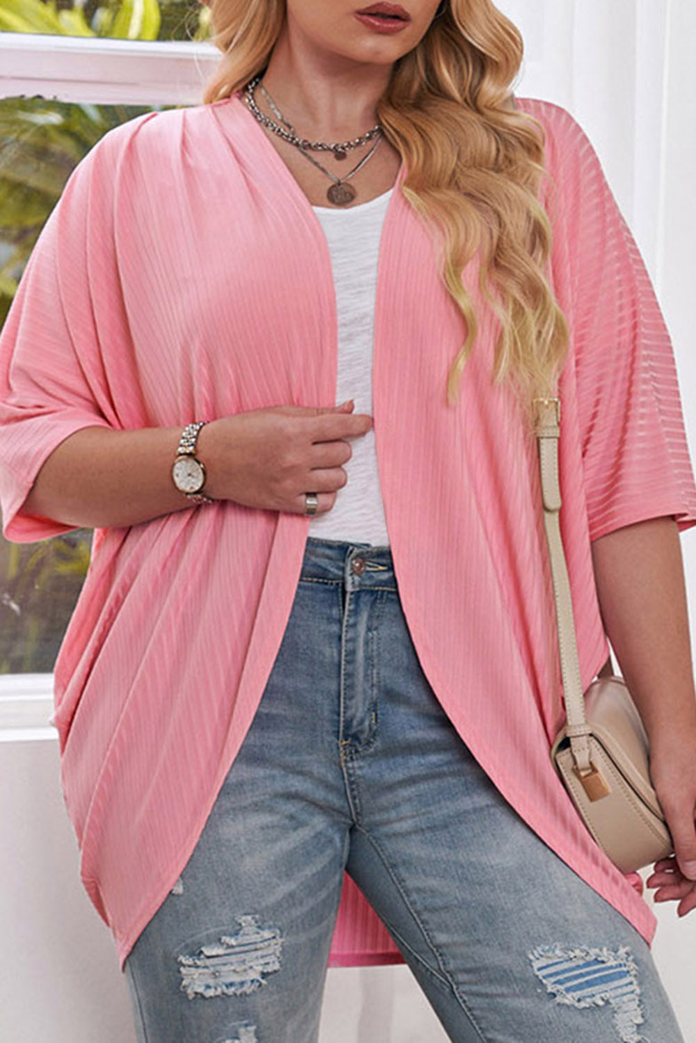 Plus Size Ribbed Cocoon Cover Up-Angel Casuals