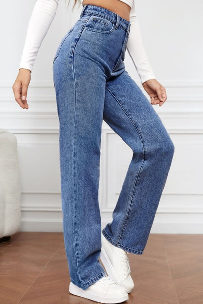 High Waist Straight Jeans-Angel Casuals