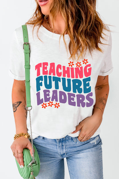 Letter Graphic Round Neck Short Sleeve T-Shirt-Angel Casuals