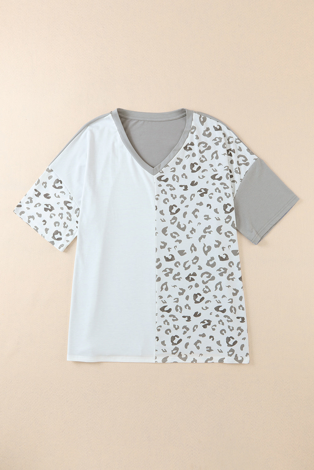 Plus Size Leopard V-Neck T-Shirt-Angel Casuals