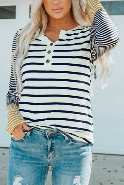 Striped Buttoned Long Sleeve Top-Angel Casuals