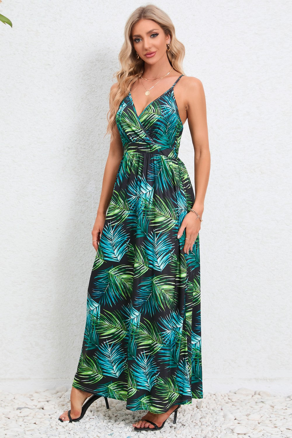 Printed Surplice Maxi Cami Dress-Angel Casuals