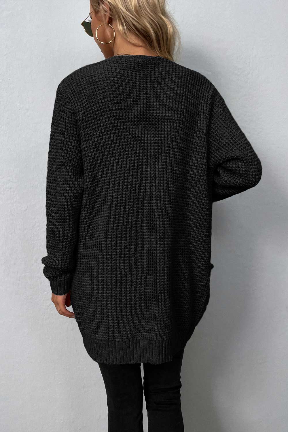 Rib-Knit Open Front Pocketed Cardigan-Angel Casuals