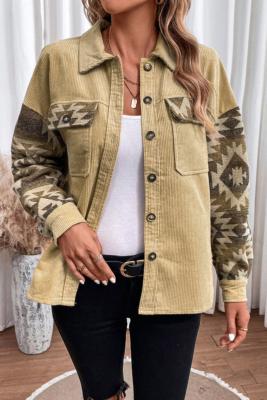 Geometric Button Down Collared Jacket-Angel Casuals
