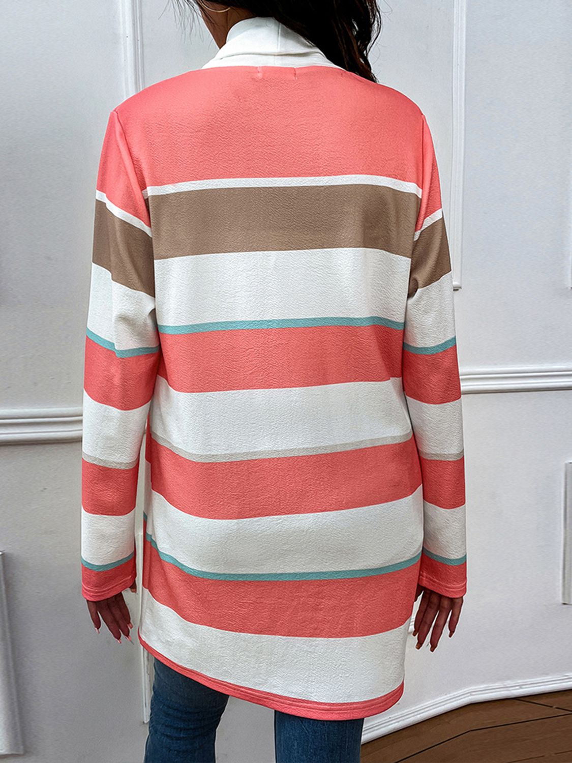 Shiny Striped Open Front Longline Cardigan-Angel Casuals