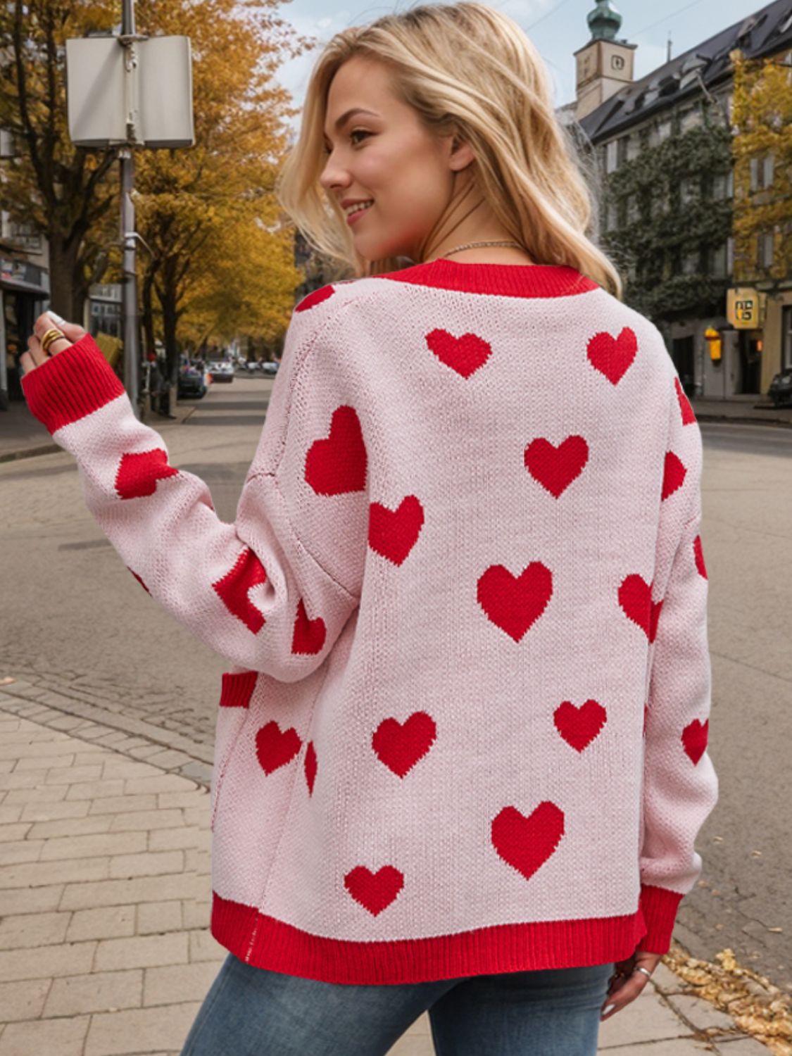 Heart Button Up Dropped Shoulder Long Sleeve Cardigan-Angel Casuals