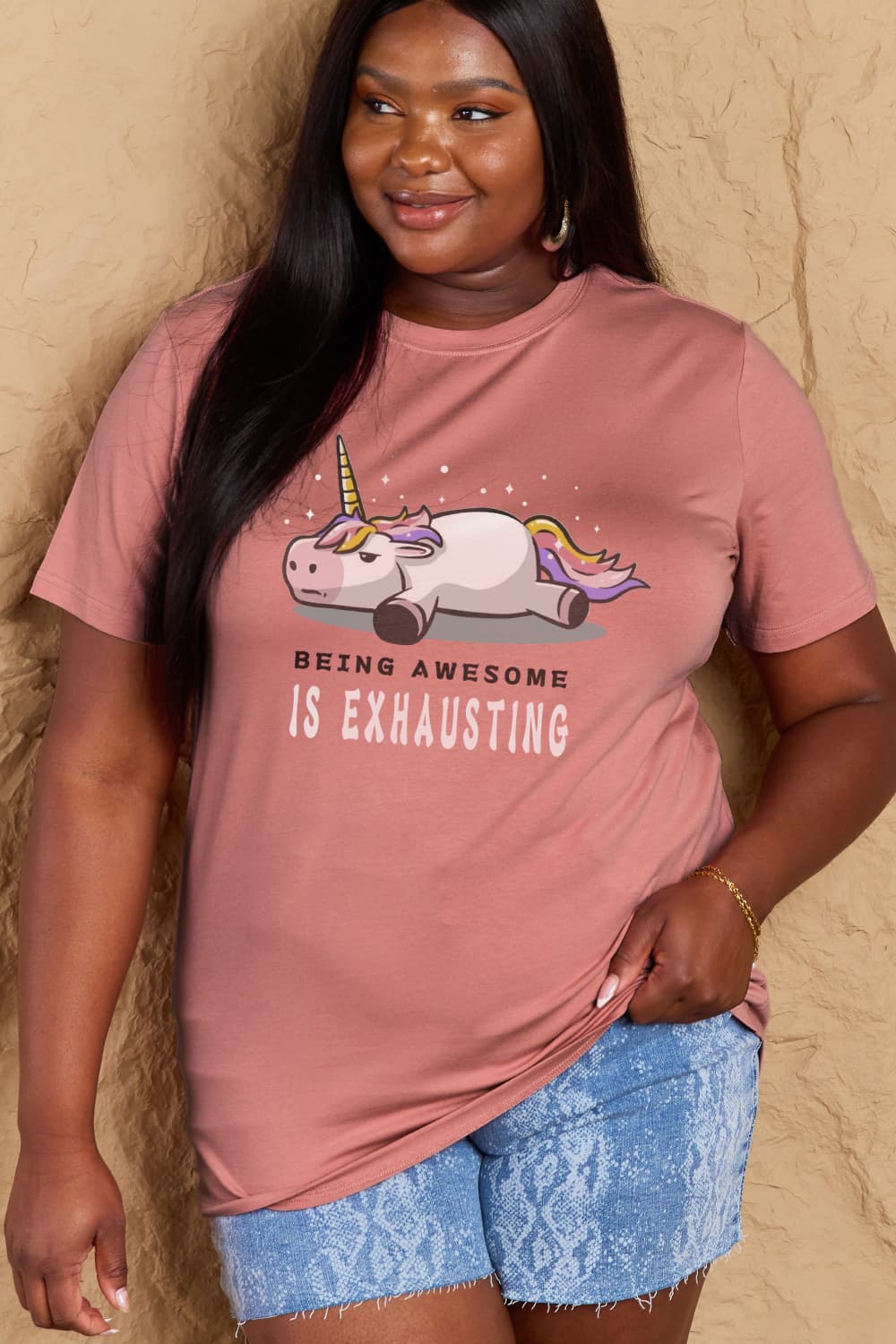 Simply Love Full Size BEING AWESOME IS EXHAUSTING Graphic Cotton Tee-Angel Casuals