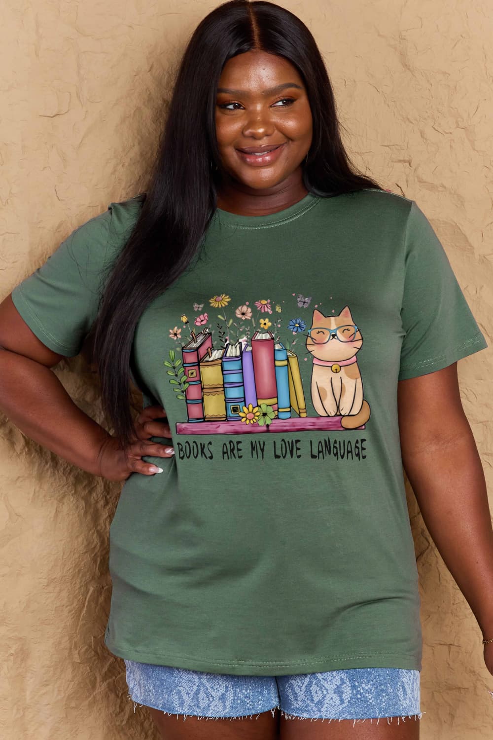 Simply Love Full Size BOOKS ARE MY LOVE LANGUAGE Graphic Cotton Tee-Angel Casuals