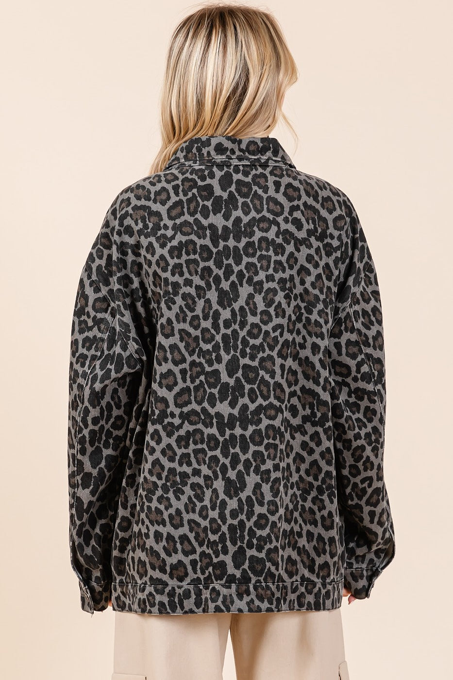 Mittoshop Leopard Button Up Denim Shacket with Breast Pockets-Angel Casuals