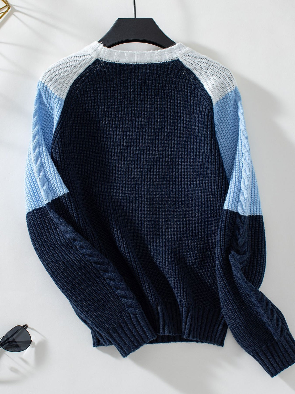 Color Block Round Neck Long Sleeve Sweater-Angel Casuals