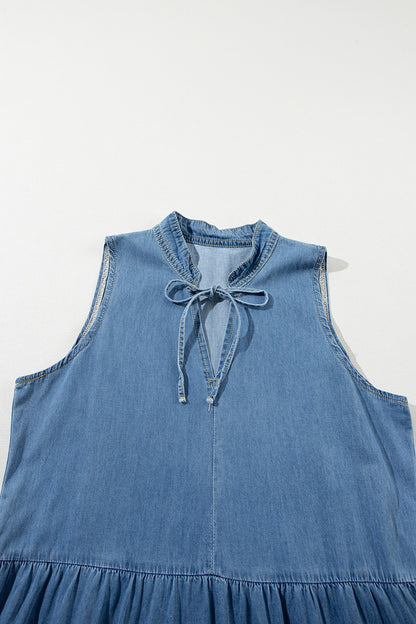 Tie Neck Sleeveless Denim Dress-Angel Casuals