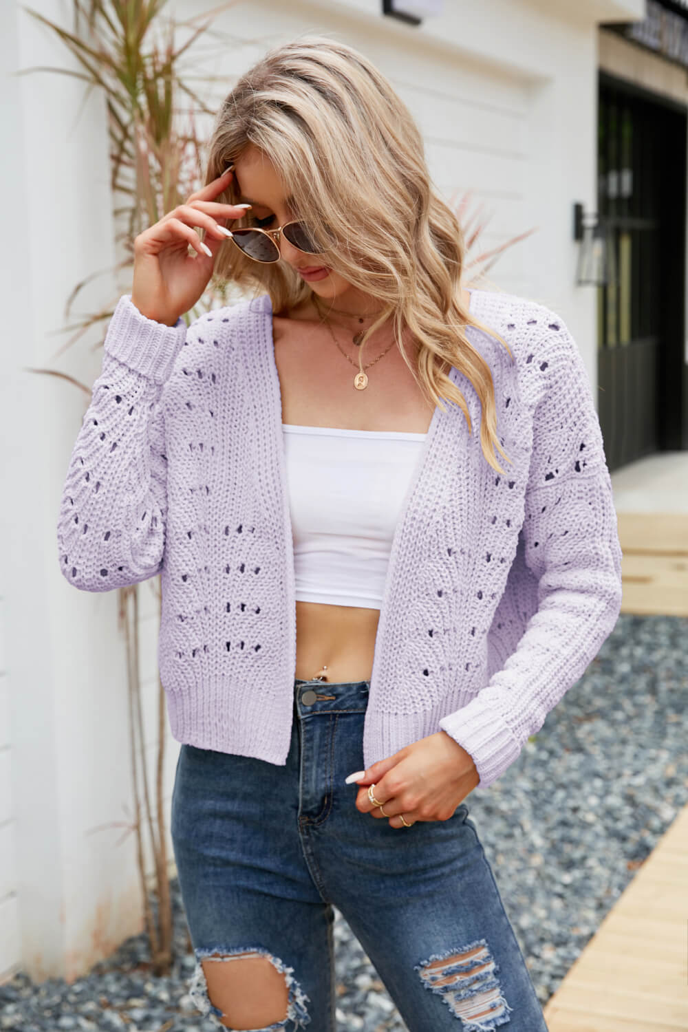 Open Front Cuffed Cropped Cardigan-Angel Casuals