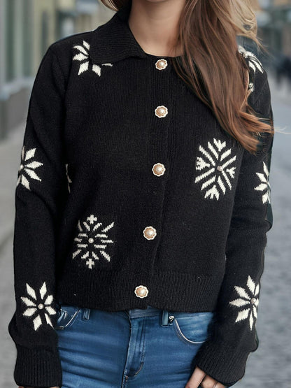 Pearl Trim Collared Neck Long Sleeve Cardigan-Angel Casuals