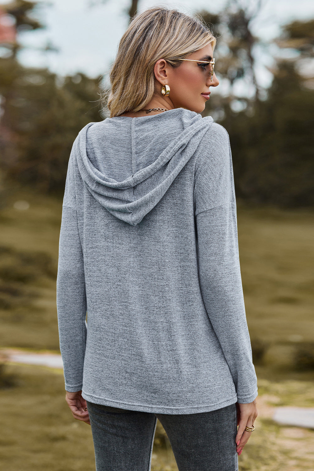 Drawstring Dropped Shoulder Hooded T-Shirt-Angel Casuals
