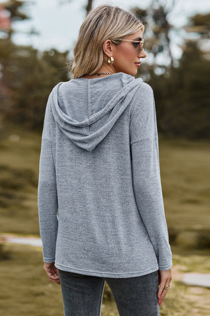 Drawstring Dropped Shoulder Hooded T-Shirt-Angel Casuals