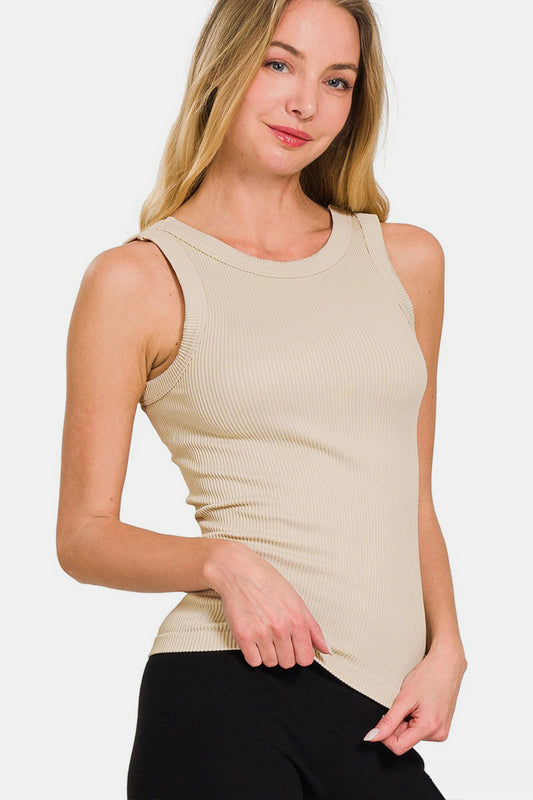 Zenana 2 Way Neckline Washed Ribbed Tank-Angel Casuals