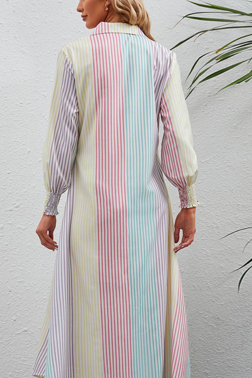 Rainbow Stripe Button-Up Maxi Shirt Dress-Angel Casuals