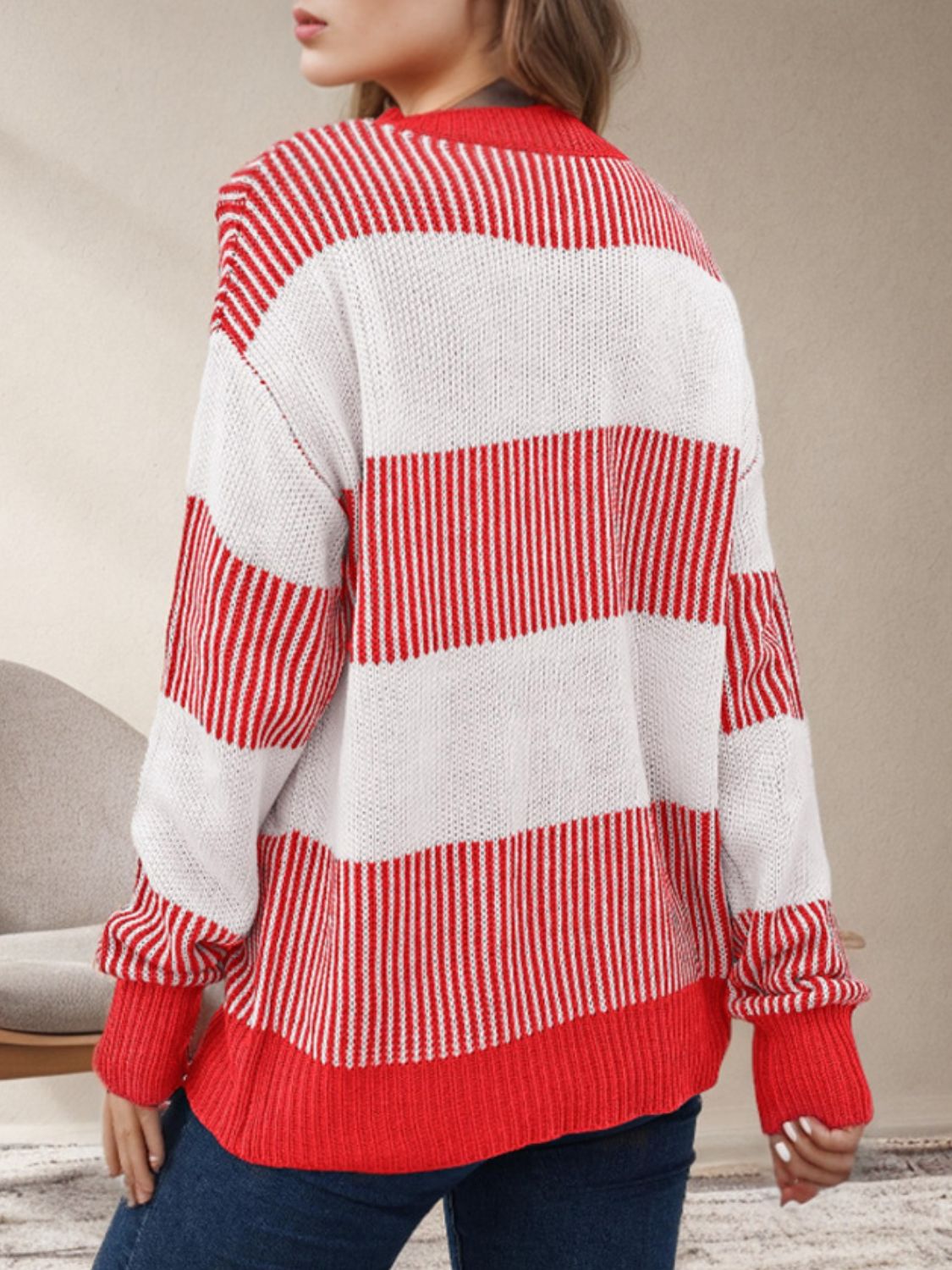 Striped Round Neck Long Sleeve Sweater-Angel Casuals