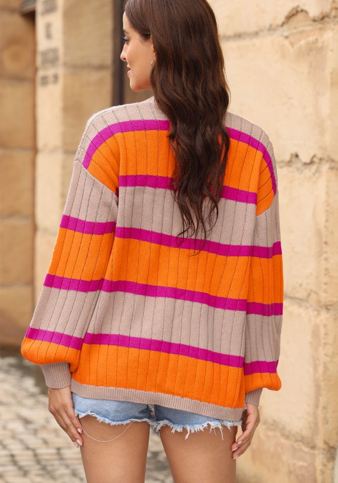 Contrast Striped Drop Shoulder Open Front Cardigan-Angel Casuals