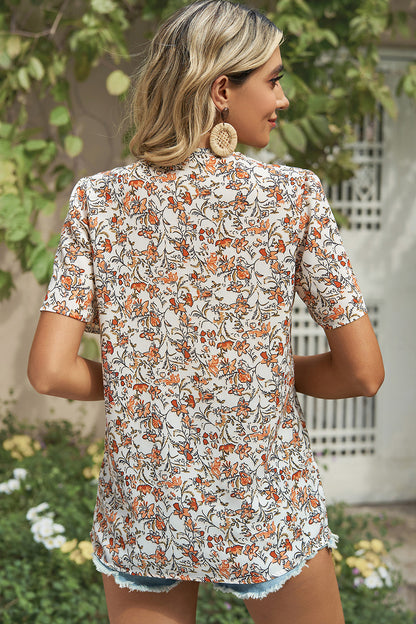 Floral V-Neck Short Sleeve T-Shirt-Angel Casuals