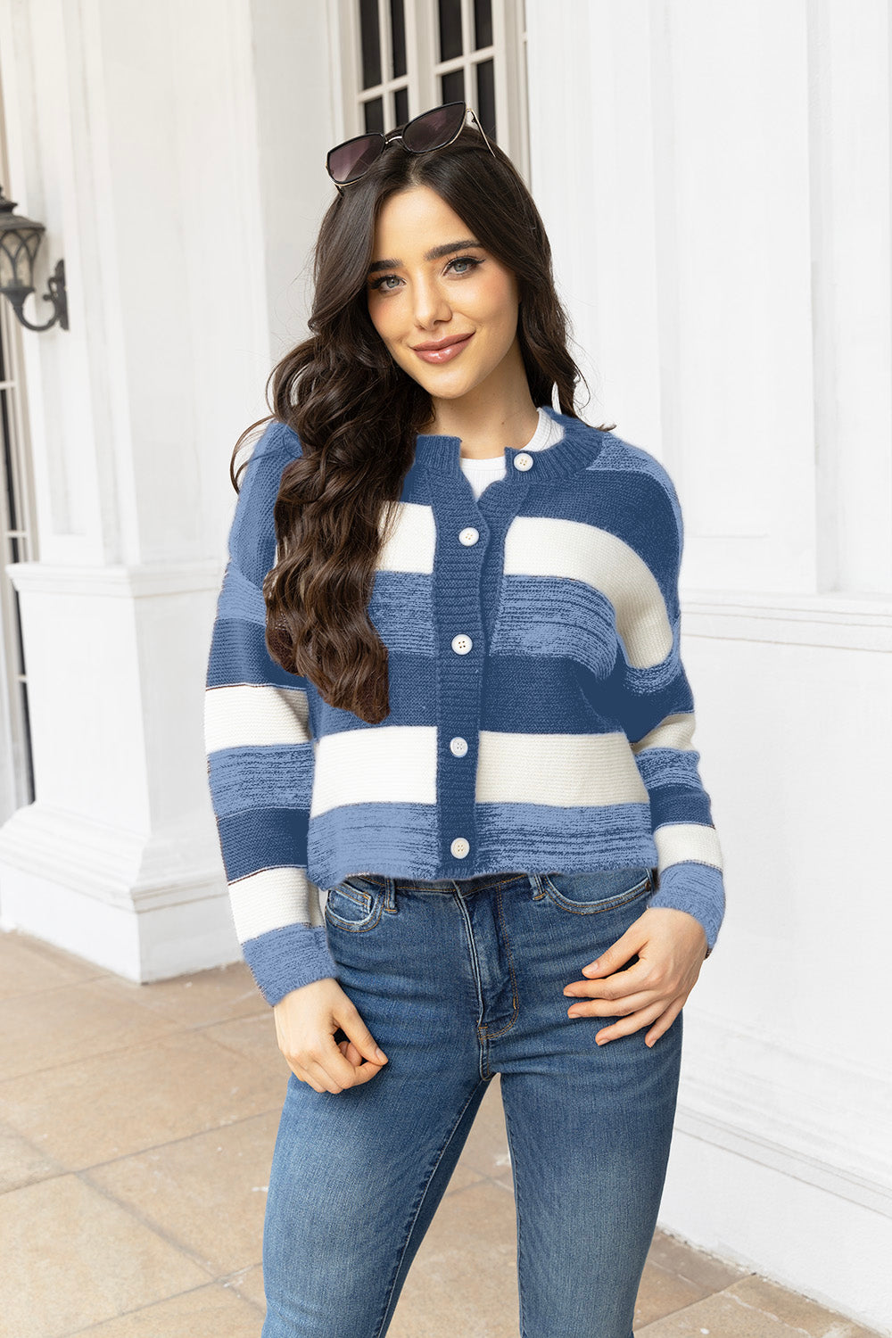 Striped Button Up Long Sleeve Cardigan-Angel Casuals