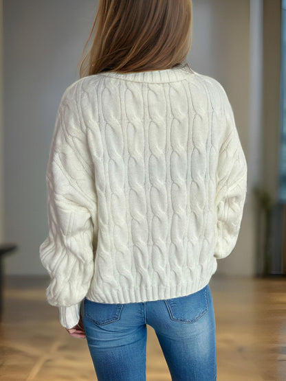 Cable-Knit Turtleneck Long Sleeve Sweater-Angel Casuals