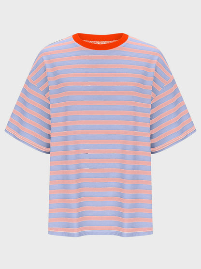 Striped Round Neck Half Sleeve T-Shirt-Angel Casuals