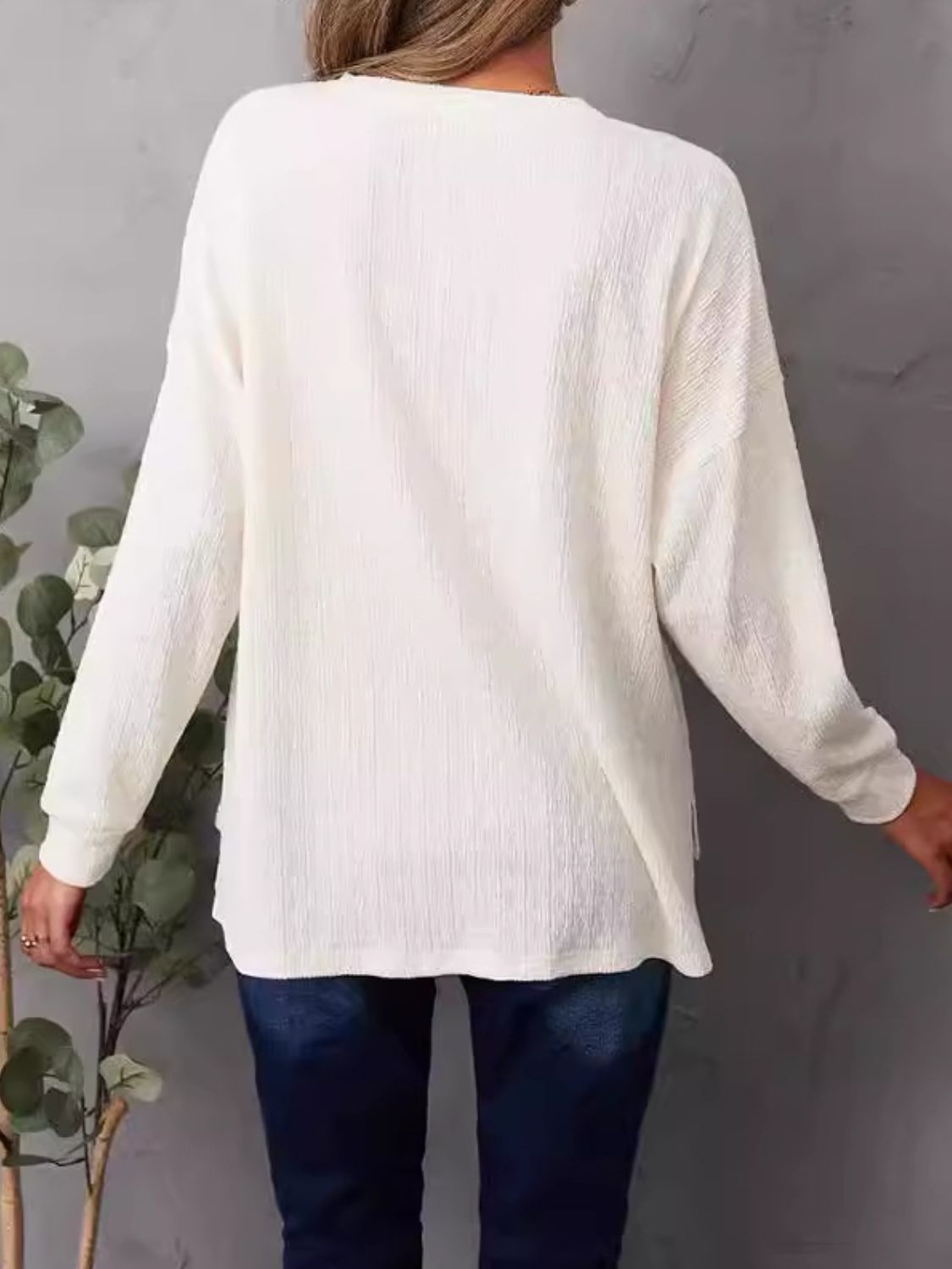 High-Low Quarter Snap Round Neck T-Shirt-Angel Casuals