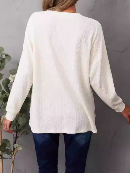 High-Low Quarter Snap Round Neck T-Shirt-Angel Casuals