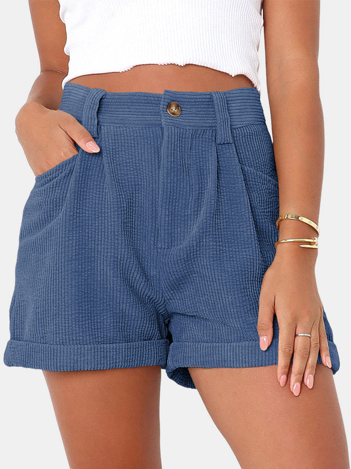 Full Size High Waist Shorts with Pockets-Angel Casuals