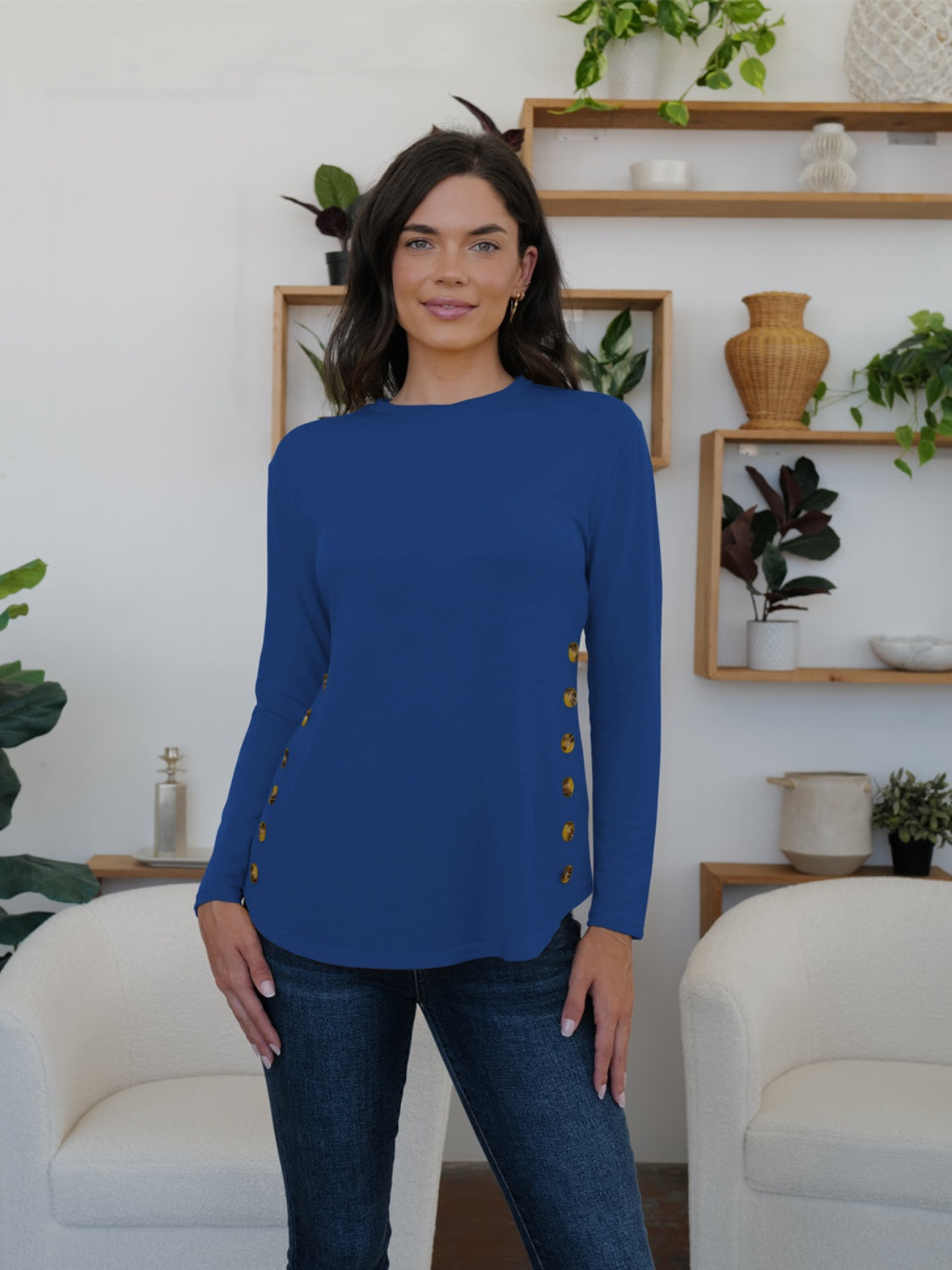 FAM-FAM Round Neck Long Sleeve T-Shirt-Angel Casuals