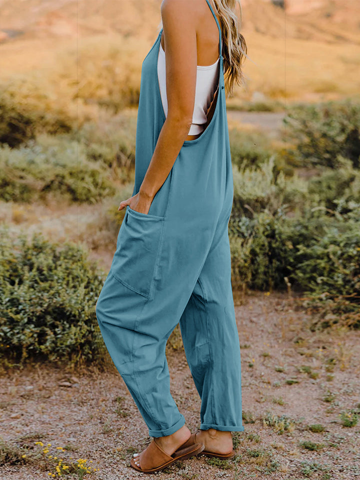 Double Take Full Size V-Neck Sleeveless Jumpsuit with Pockets-Angel Casuals