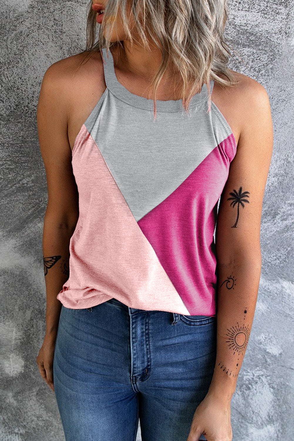 Color Block Grecian Neck Tank-Angel Casuals