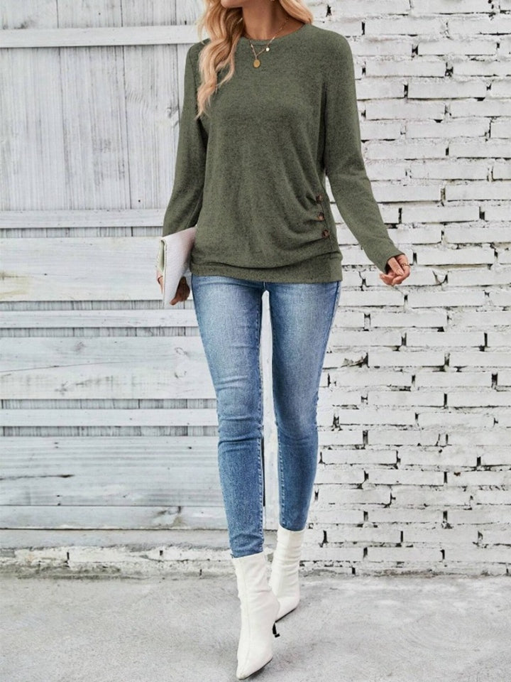 Round Neck Long Sleeve T-Shirt-Angel Casuals