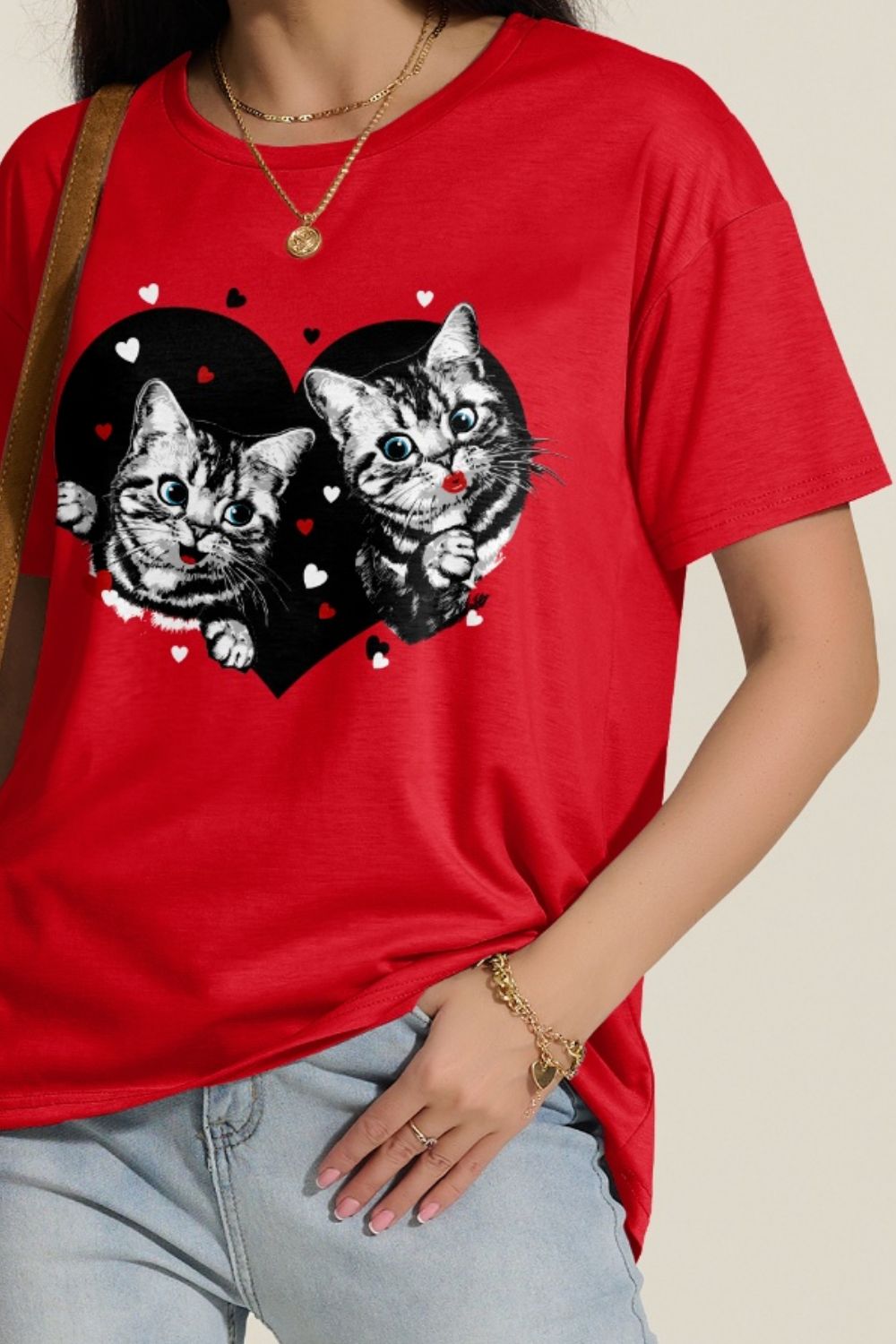 Cat Round Neck Dropped Shoulder T-Shirt-Angel Casuals