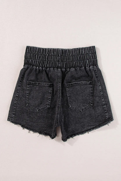 High Waist Raw Hem Denim Shorts-Angel Casuals