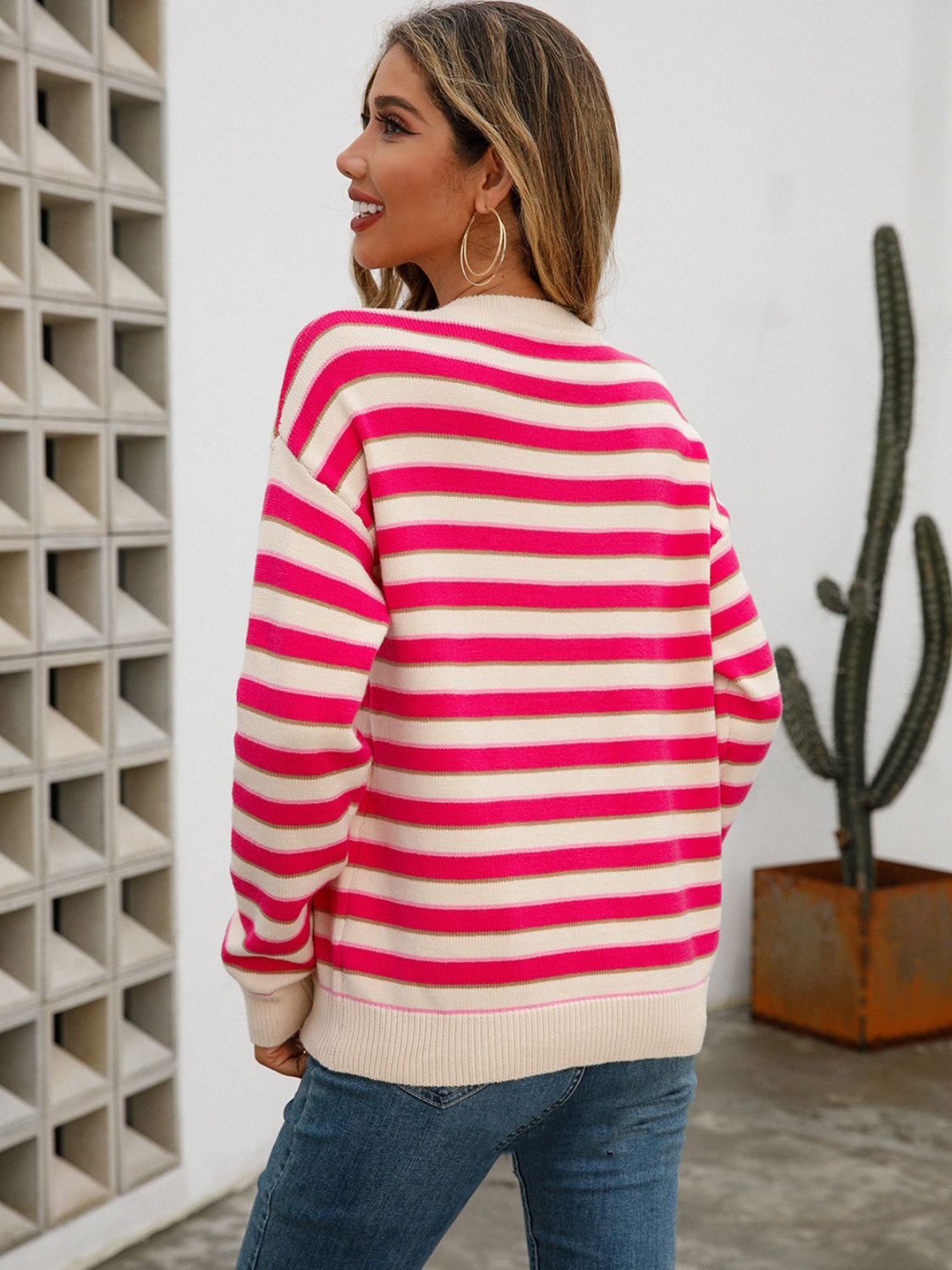 Angel Wings Striped Drop Shoulder Knit Top-Angel Casuals