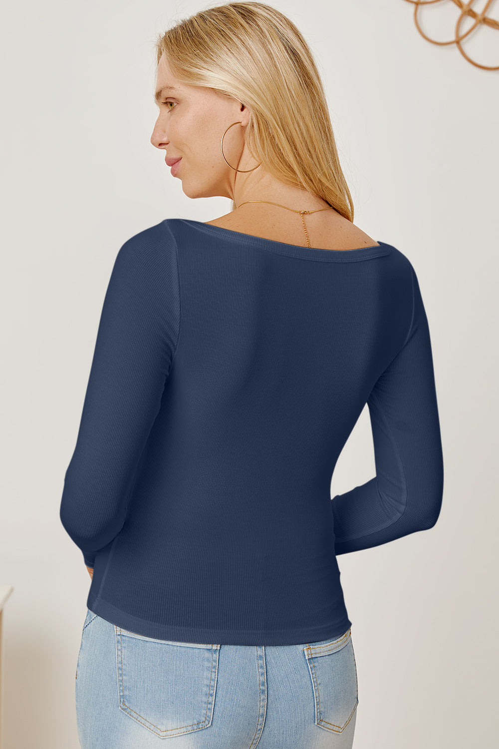 Square Neck Long Sleeve T-Shirt-Angel Casuals