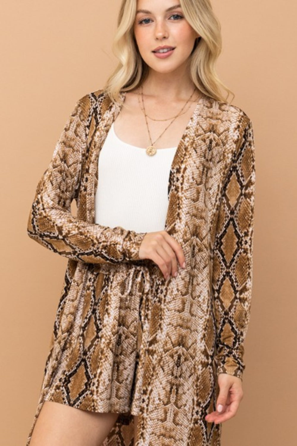 And The Why Snake Print Kimono Open Front Longline Cardigan-Angel Casuals