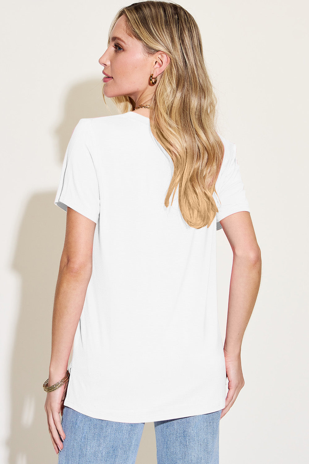 Basic Bae Bamboo Full Size V-Neck High-Low T-Shirt-Angel Casuals