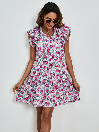 Tied Floral Cap Sleeve Mini Dress-Angel Casuals