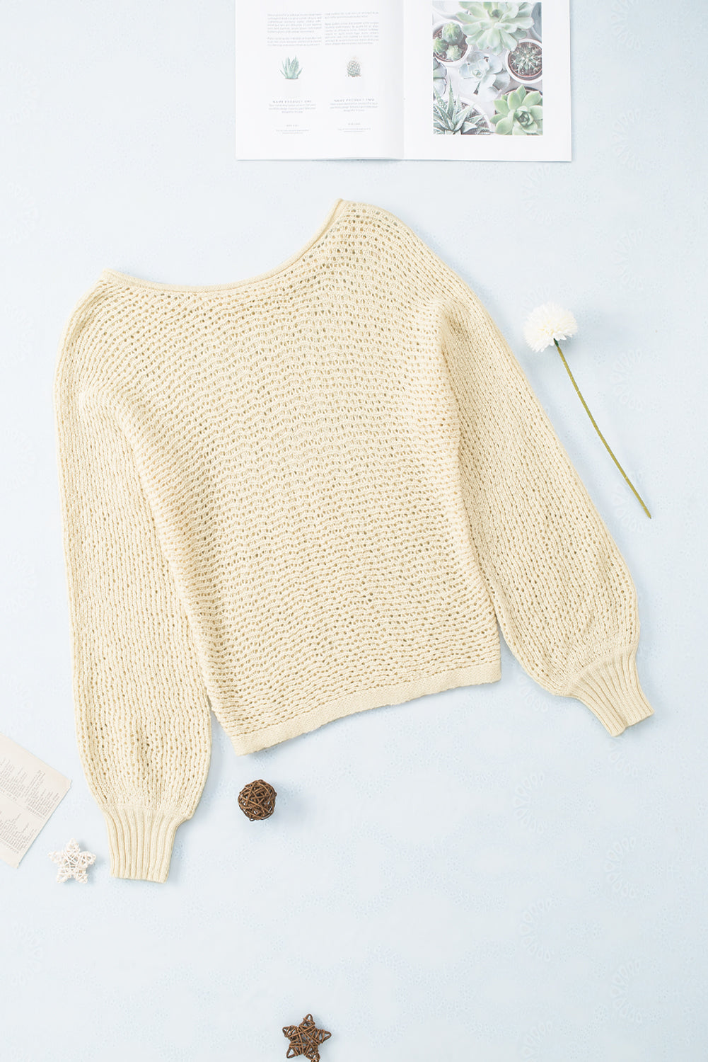 Openwork Boat Neck Raglan Sleeve Knit Top-Angel Casuals