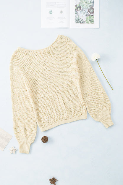 Openwork Boat Neck Raglan Sleeve Knit Top-Angel Casuals