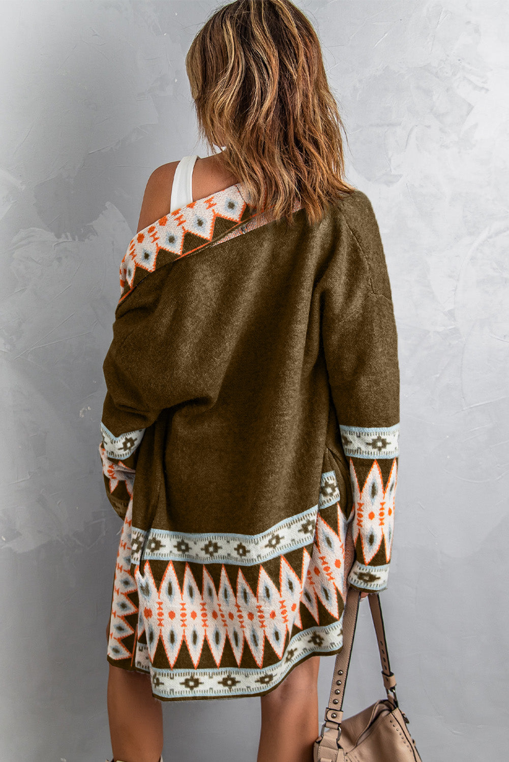 Geometric Open Front Long Sleeve Cardigan-Angel Casuals